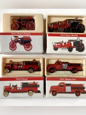 Vintage Readers Digest Fire Truck Collectibles 4 Diecast Vehicles 1:64 W/Boxes